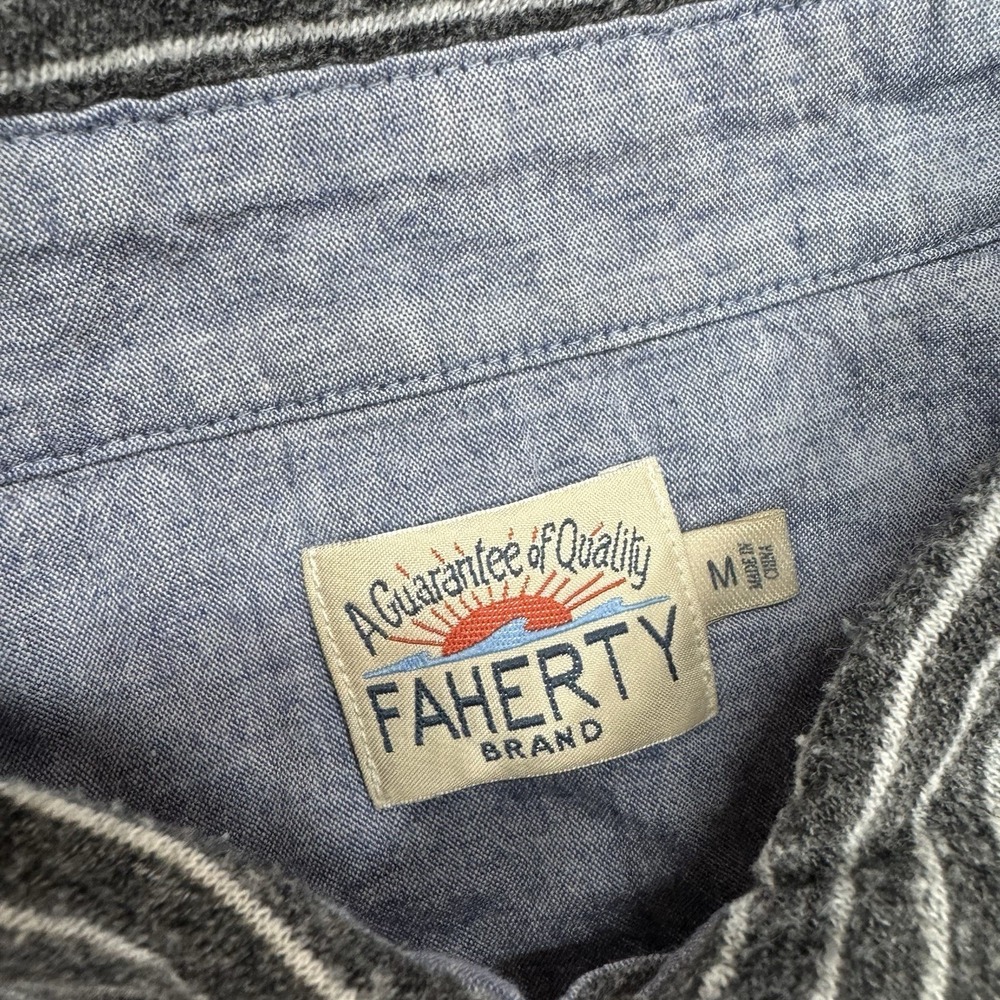 Faherty Gray Striped Men's L/S Polo Shirt Sz M Smart Casual Preppy - Picture 5 of 9